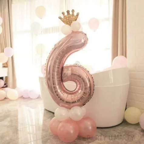 balony cyfra 6 rozowe zloto partypal zestaw