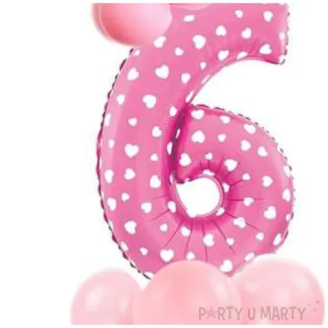 balony cyfra 6 rozowy partypal zestaw