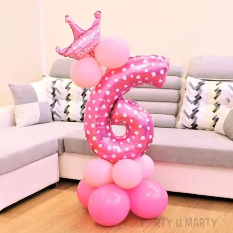 balony cyfra 6 rozowy partypal zestaw
