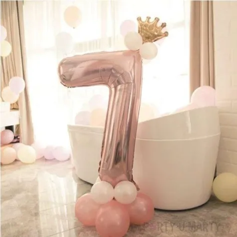 balony cyfra 7 rozowe zloto partypal zestaw