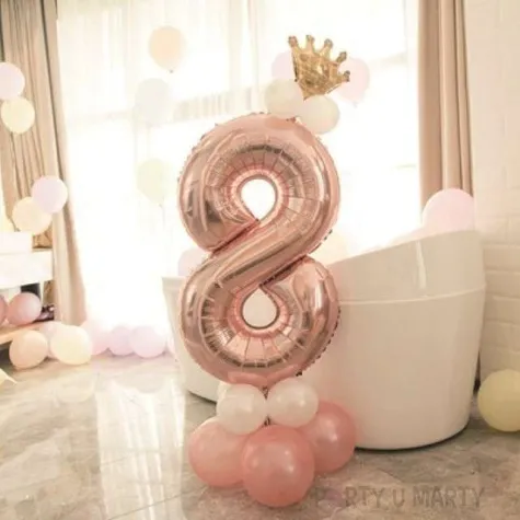 balony cyfra 8 rozowe zloto partypal zestaw