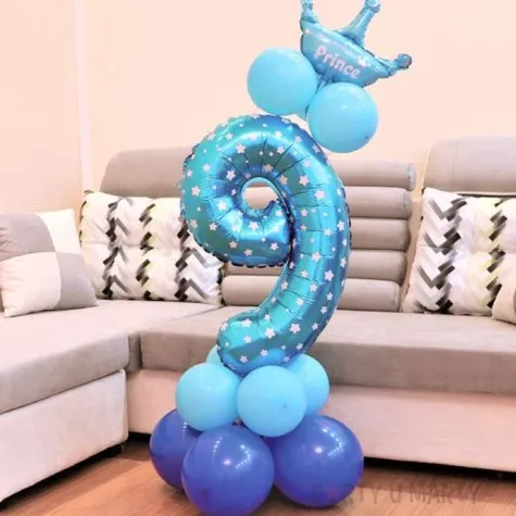 balony cyfra 9 niebieski partypal zestaw