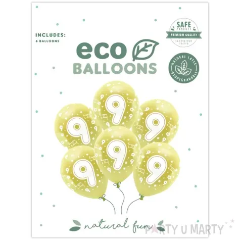 balony cyfra 9 zolty jasny partydeco 13 6 szt