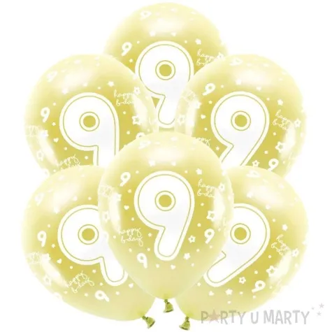 balony cyfra 9 zolty jasny partydeco 13 6 szt