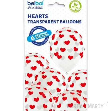 balony czerwone serduszka transparentne belbal 12 6 szt
