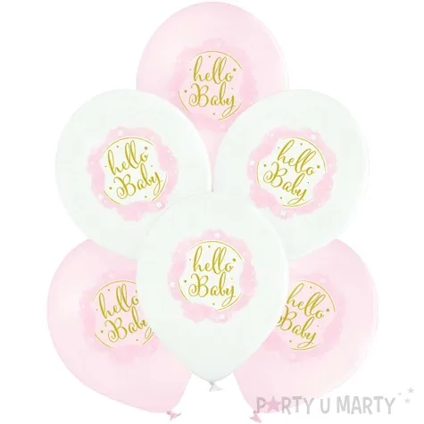 balony d11 baby shower girl hello baby bialo rozowy pastel belbal 12 6 szt