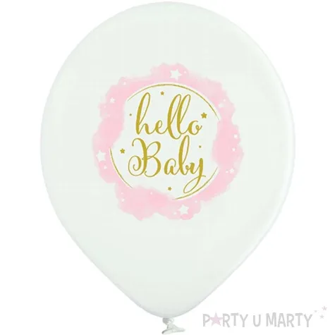 balony d11 baby shower girl hello baby bialo rozowy pastel belbal 12 6 szt
