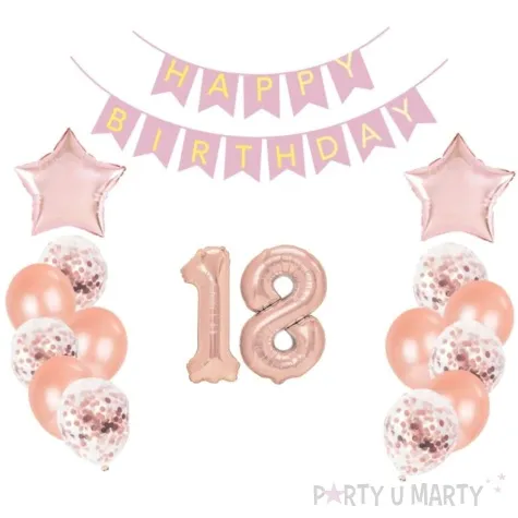 balony dekoracja na 18 urodziny rozowe zloto partypal zestaw