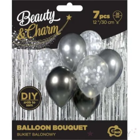 balony elegant beauty and charm srebrno grafitowy godan 12 7 szt