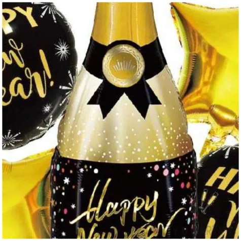 balony foliowe happy new year butelka szampana i gwiazdki jix