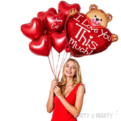 balony foliowe na walentynki zestaw dekoracje walentynkowe serca i mis czerwone 8 szt
