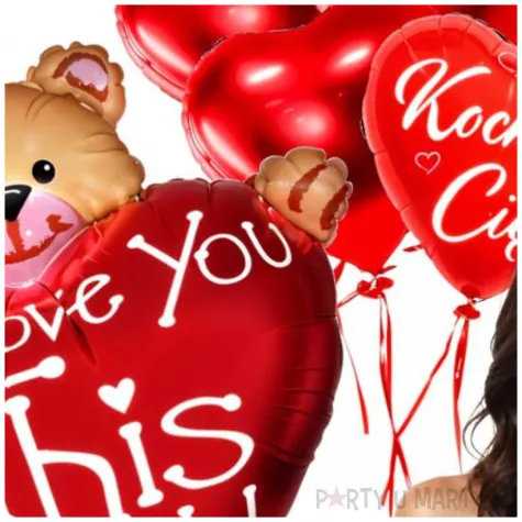 balony foliowe na walentynki zestaw dekoracje walentynkowe serca i mis czerwone 8 szt