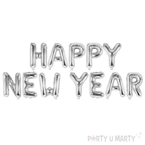 balony foliowe napis happy new year srebrny partydeco 370 cm 12 szt
