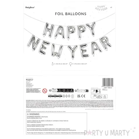 balony foliowe napis happy new year srebrny partydeco 370 cm 12 szt