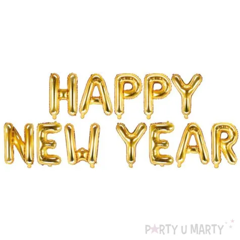 balony foliowe napis happy new year zloty partydeco 370 cm 12 szt