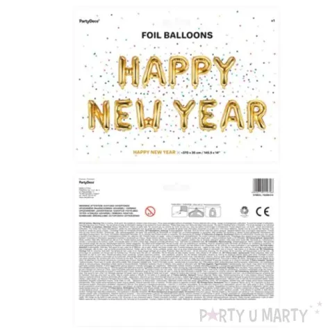 balony foliowe napis happy new year zloty partydeco 370 cm 12 szt
