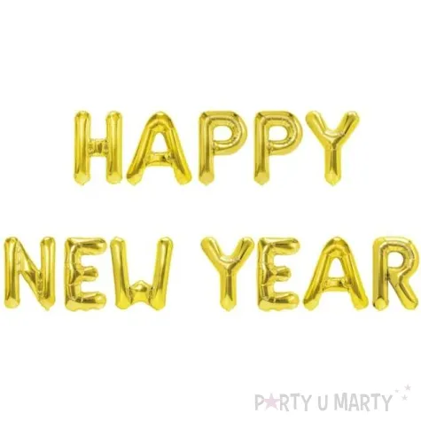 balony foliowe napis happy new year zloty partypal 16 12 szt