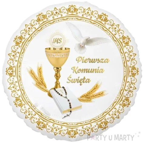 balony foliowy pierwsza komunia swieta zloto bialy godan 18 rnd
