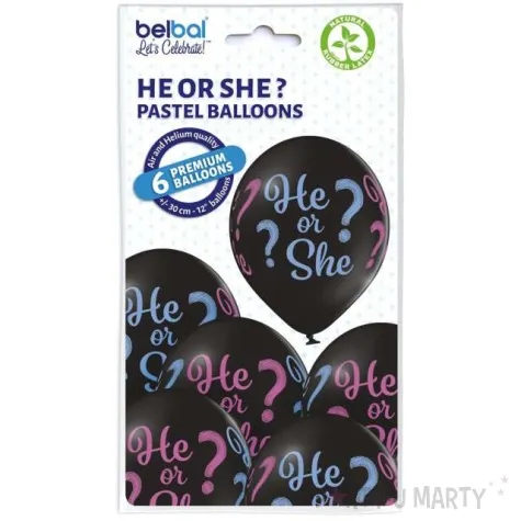 balony gender reveal he or she pastel czarny belbal 12 6 szt
