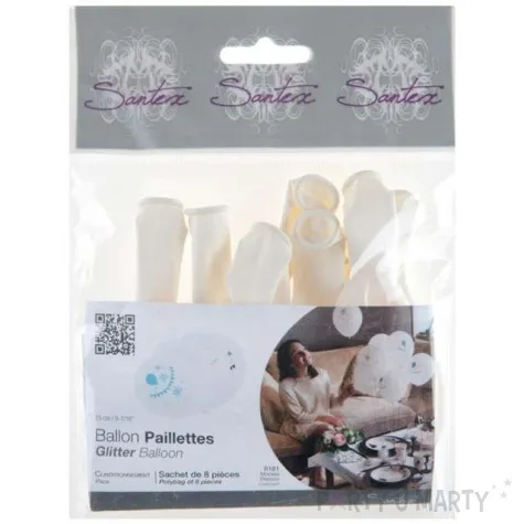 balony glitter bialy santex 9 8 szt