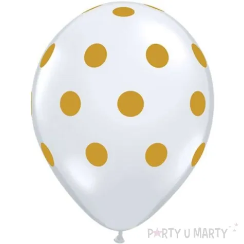 balony grochy zlote biale qualatex 11 25 szt