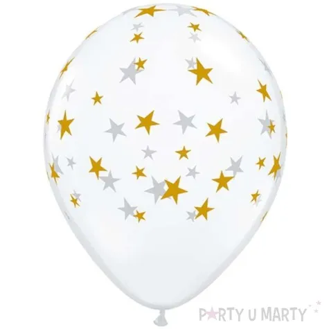 balony gwiazdki zlote transparentne qualatex 5 100 szt