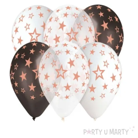balony gwiazdy rozowe zloto 13 gemar 6 szt