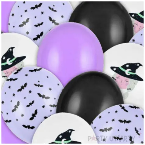 balony halloween czarownica i nietoperze czarny fioletowy 12 20 szt