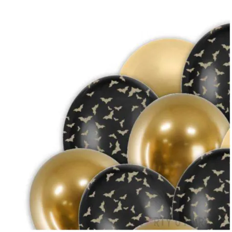 balony halloween glamour nietoperze czarny zloty 12 20 szt
