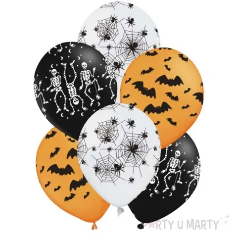 balony halloweenowe wzory pomaranczowy mix partypal 12 6 szt
