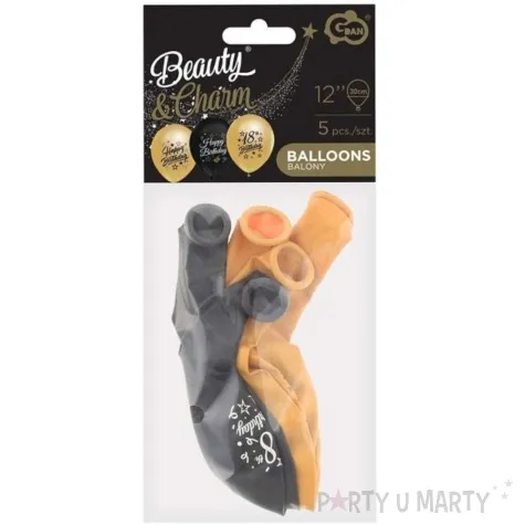 balony happy birthday 18 beauty and charm zloto czarny godan 12 5 szt