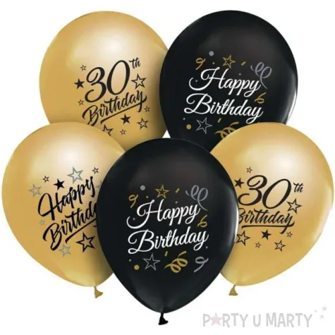 balony happy birthday 30 beauty and charm zloto czarny godan 12 5 szt
