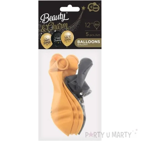balony happy birthday 40 beauty and charm zloto czarny godan 12 5 szt