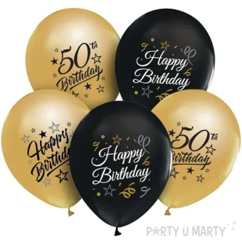 balony happy birthday 50 beauty and charm zloto czarny godan 12 5 szt