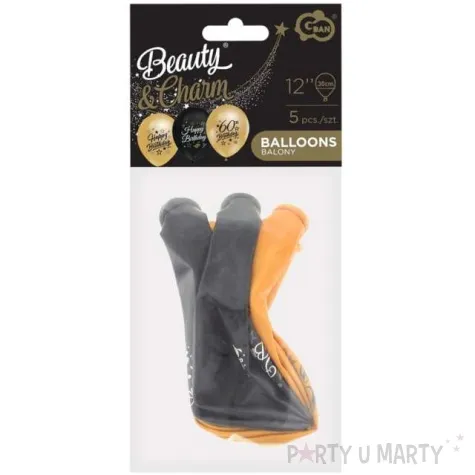 balony happy birthday 60 beauty and charm zloto czarny godan 12 5 szt