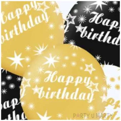 balony happy birthday bialo zloto czarne partypal 12 6 szt