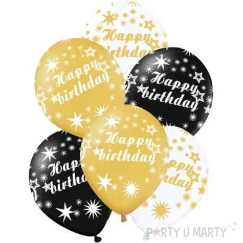 balony happy birthday bialo zloto czarne partypal 12 6 szt