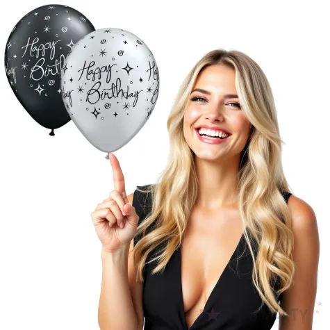 balony happy birthday czarno srebrny qualatex 11 25 szt
