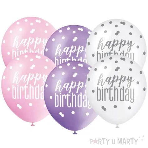 balony happy birthday glitz grochy pastel mix unique 12 6 szt