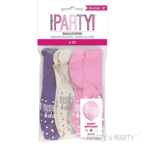balony happy birthday glitz grochy pastel mix unique 12 6 szt