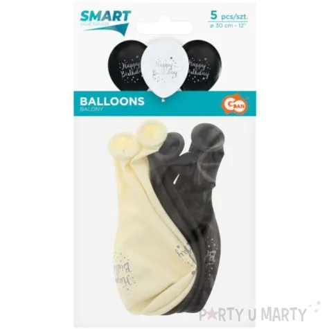 balony happy birthday grochy godan czarno biale 12 5 szt