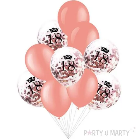 balony happy birthday konfetti 18 rozowe zloto partypal