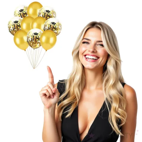 balony happy birthday konfetti 18 zlote czakos zestaw