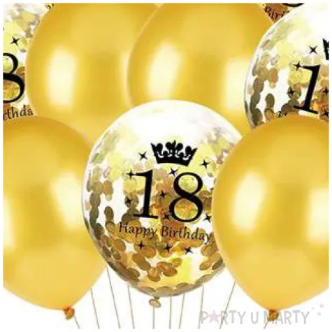 balony happy birthday konfetti 18 zlote czakos zestaw