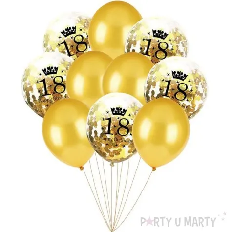 balony happy birthday konfetti 18 zlote czakos zestaw