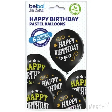 balony happy birthday pastel czarne belbal 12 6 szt