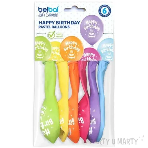balony happy birthday pastel mix belbal 10 6 szt
