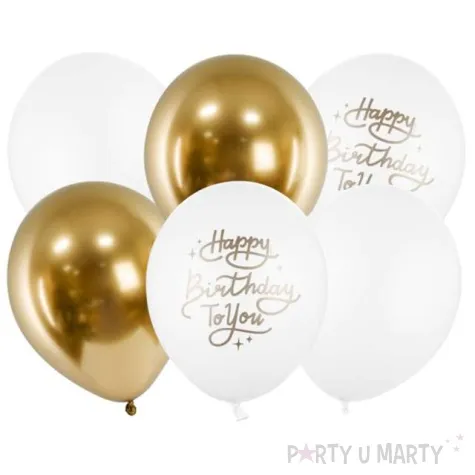 balony happy birthday to you bialo zloty mix partydeco 12 6 szt