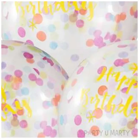 balony happy birthday z kolorowym konfetti transparentne czakos 3 szt
