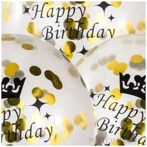 balony happy birthday ze zlotym konfetti transparentne czakos 3 szt